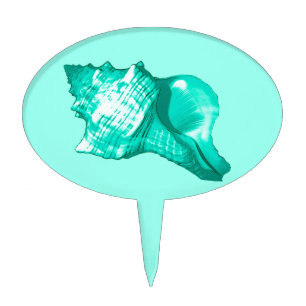 Conch shell sketch - turquoise, white and aqua cake topper