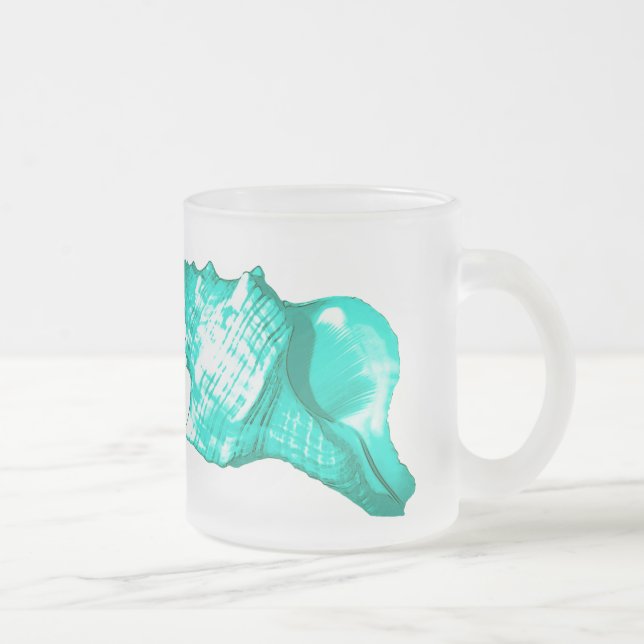 Conch shell sketch - turquoise, white and aqua frosted glass coffee mug (Right)