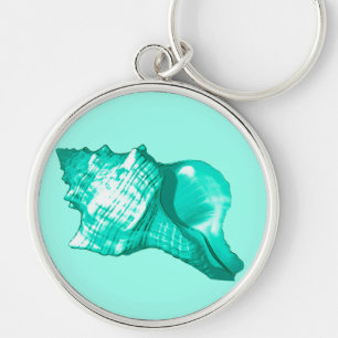 Conch shell sketch - turquoise, white and aqua keychain