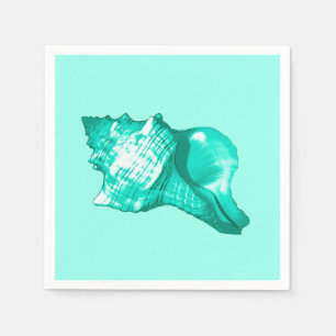 Conch shell sketch - turquoise, white and aqua napkins