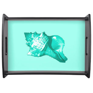 Conch shell sketch - turquoise, white and aqua serving tray