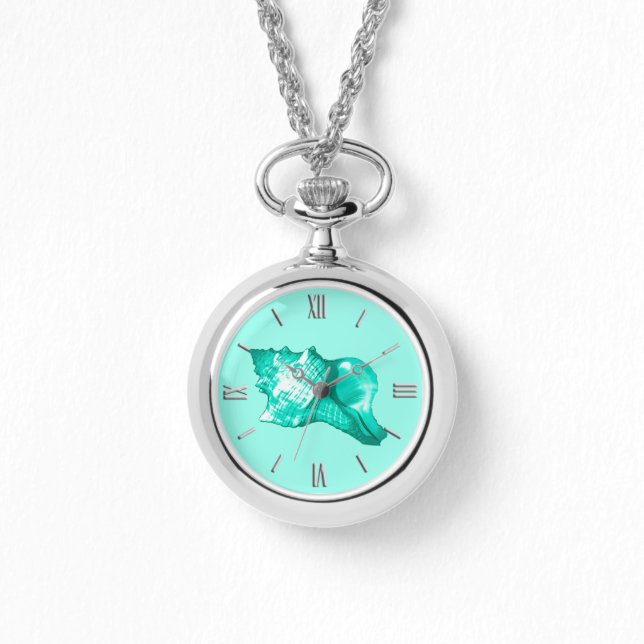 Conch shell sketch - turquoise, white and aqua watch (Front)