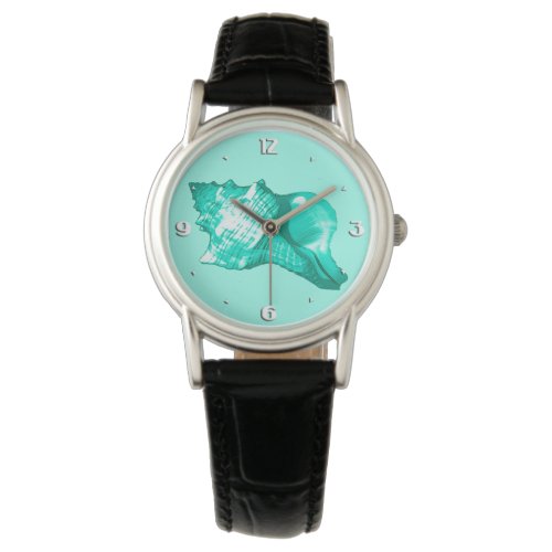 Conch shell sketch _ turquoise white and aqua watch