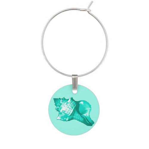 Conch shell sketch _ turquoise white and aqua wine charm