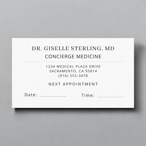Concierge Medicine Doctor Office Appointment Card