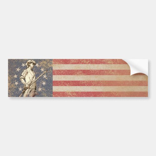 Concord Minuteman with First Americam Flag Bumper Sticker