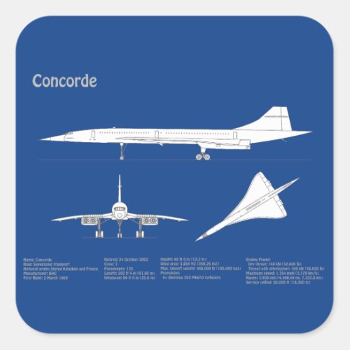 Concorde _ Airplane Blueprint Drawing Plans ABD Square Sticker