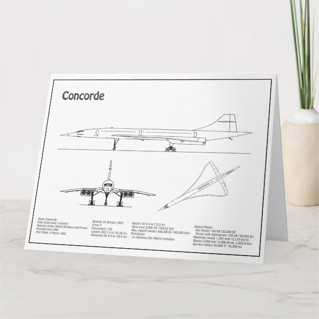 Concorde - Airplane Blueprint Drawing Plans BD Thank You Card (Front)