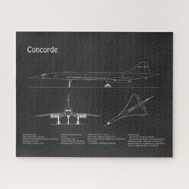 Concorde - Airplane Blueprint Drawing Plans PD Jigsaw Puzzle (Horizontal)