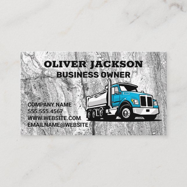 Concrete Background | Blue Construction Work Truck Business Card (Front)