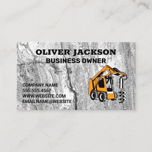 Concrete Background | Drill Construction Vehicle Business Card (Front)