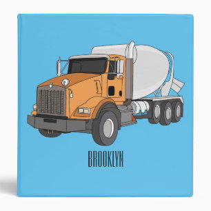 Concrete cement mixing truck cartoon illustration  3 ring binder