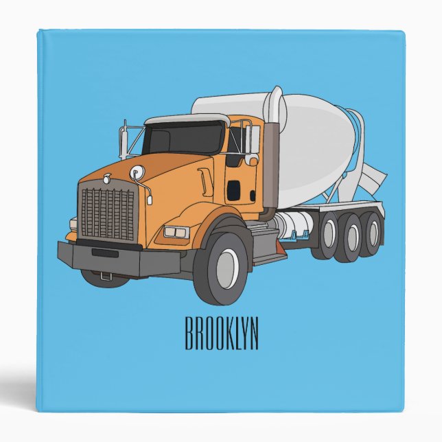 Concrete cement mixing truck cartoon illustration  3 ring binder (Front)