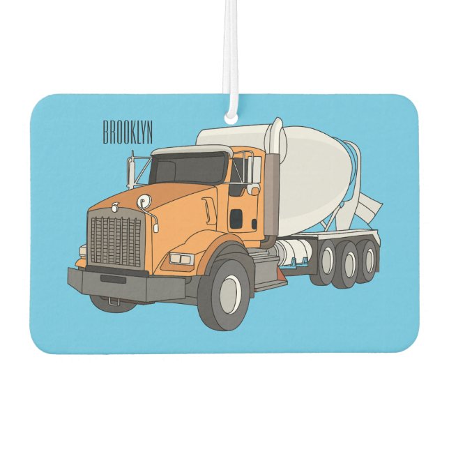 Concrete cement mixing truck cartoon illustration air freshener (Front)
