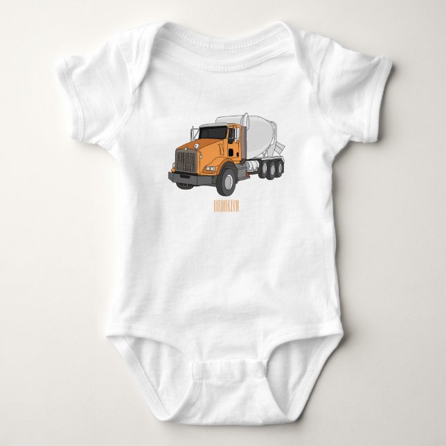 Concrete cement mixing truck cartoon illustration  baby bodysuit (Front)