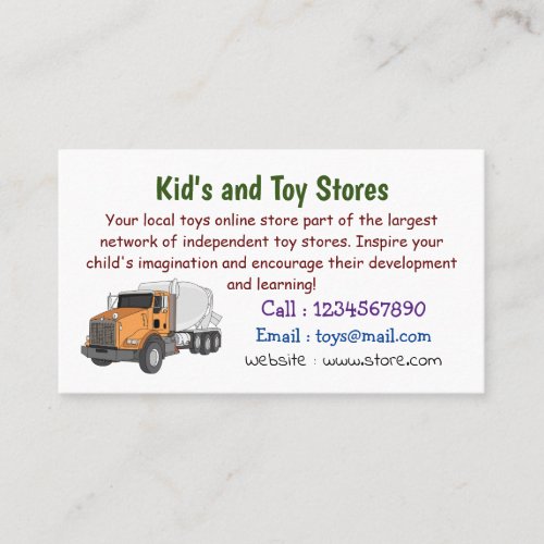 Concrete cement mixing truck cartoon illustration business card