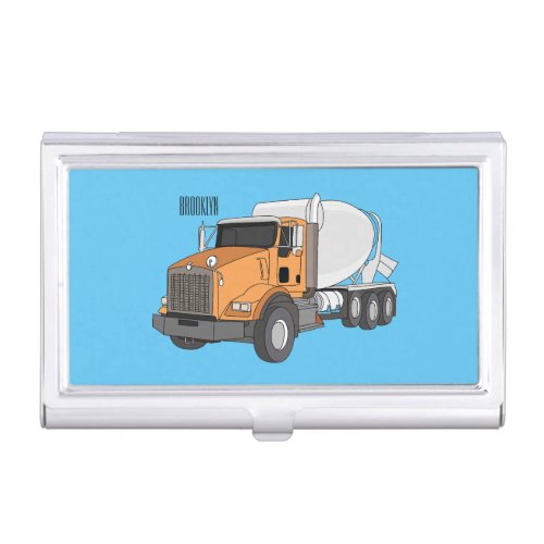 Concrete cement mixing truck cartoon illustration business card case