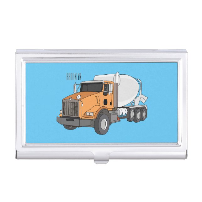Concrete cement mixing truck cartoon illustration business card case (Front)