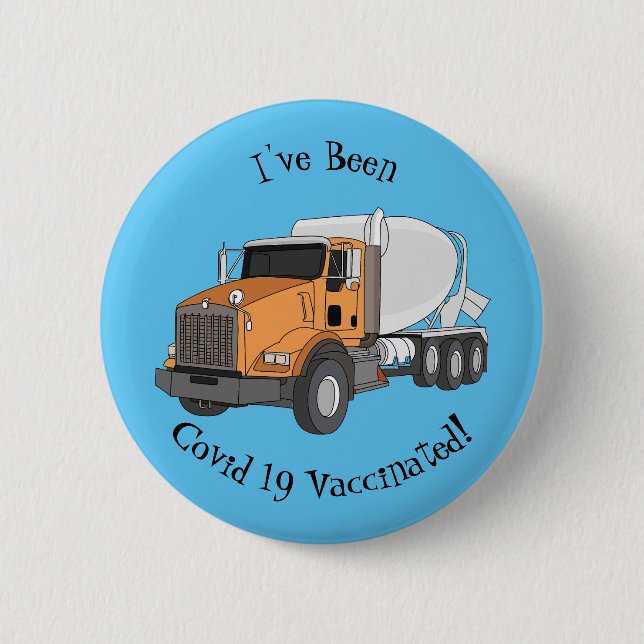 Concrete cement mixing truck cartoon illustration button (Front)