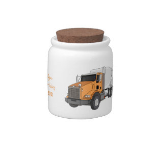 Concrete cement mixing truck cartoon illustration candy jar