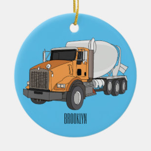 Concrete cement mixing truck cartoon illustration ceramic ornament