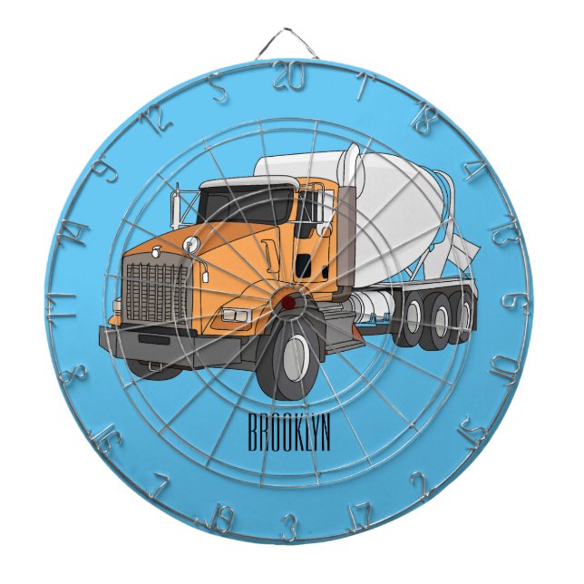 Concrete cement mixing truck cartoon illustration  dart board (Front)
