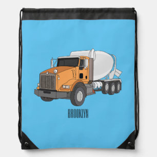 Concrete cement mixing truck cartoon illustration drawstring bag
