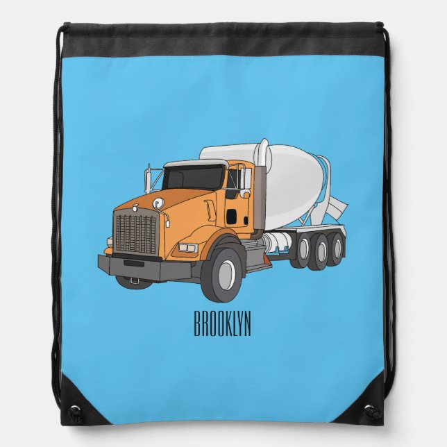 Concrete cement mixing truck cartoon illustration drawstring bag (Front)