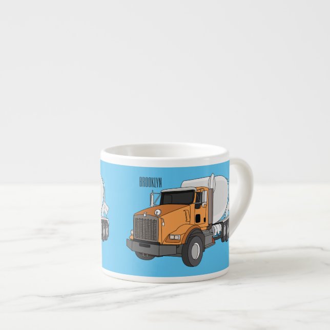Concrete cement mixing truck cartoon illustration  espresso cup (Front Right)