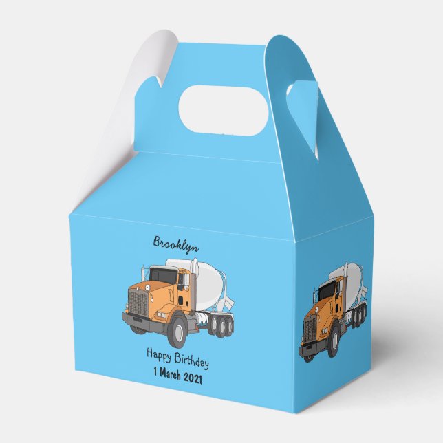 Concrete cement mixing truck cartoon illustration favor boxes (Front Side)
