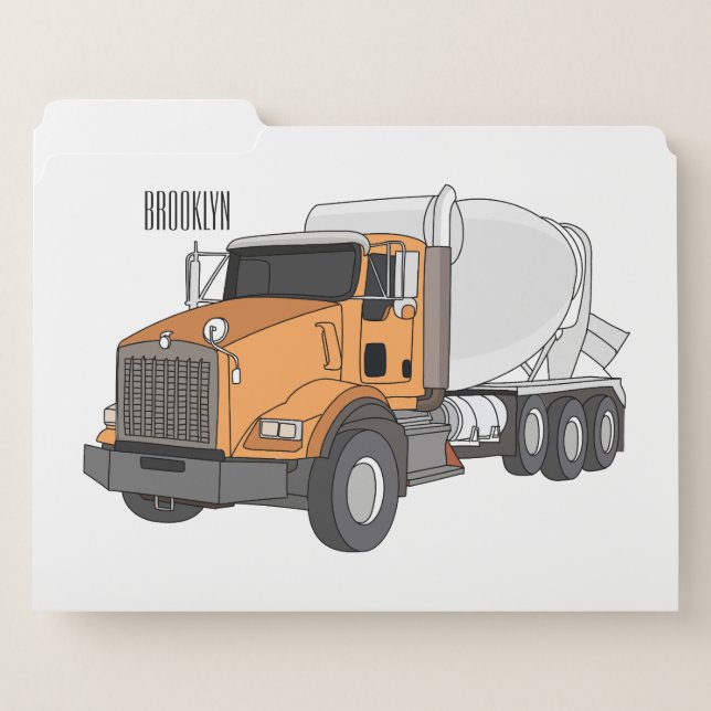 Concrete cement mixing truck cartoon illustration  file folder (Front Left)