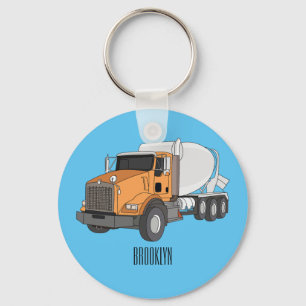 Concrete cement mixing truck cartoon illustration keychain