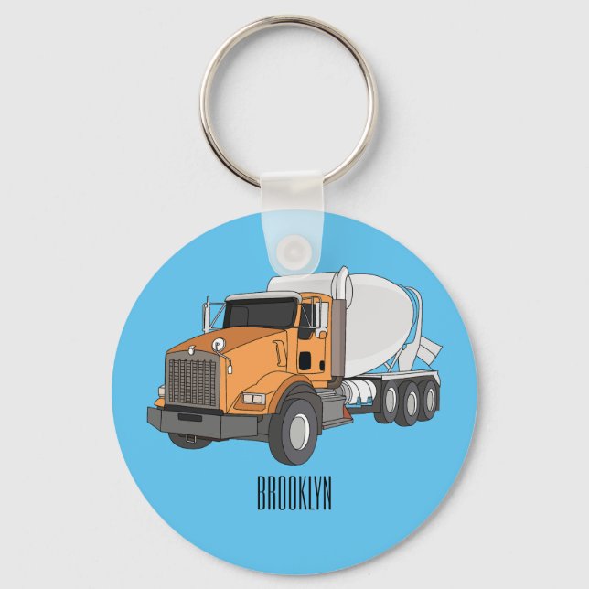 Concrete cement mixing truck cartoon illustration keychain (Front)