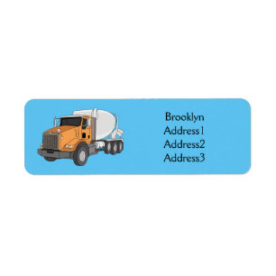 Concrete cement mixing truck cartoon illustration label