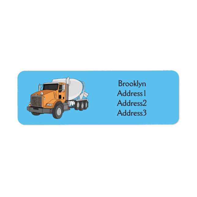 Concrete cement mixing truck cartoon illustration label (Front)