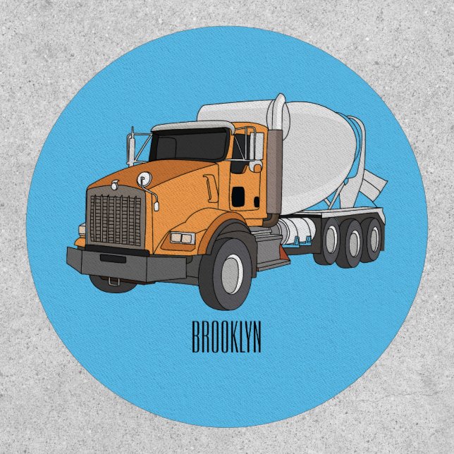 Concrete cement mixing truck cartoon illustration patch (Front)