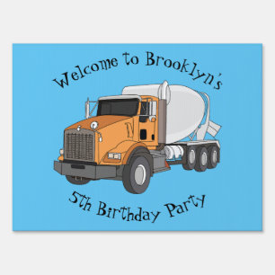 Concrete cement mixing truck cartoon illustration sign