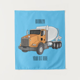 Concrete cement mixing truck cartoon illustration tapestry