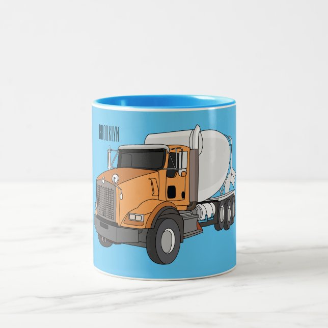 Concrete cement mixing truck cartoon illustration  Two-Tone coffee mug (Center)