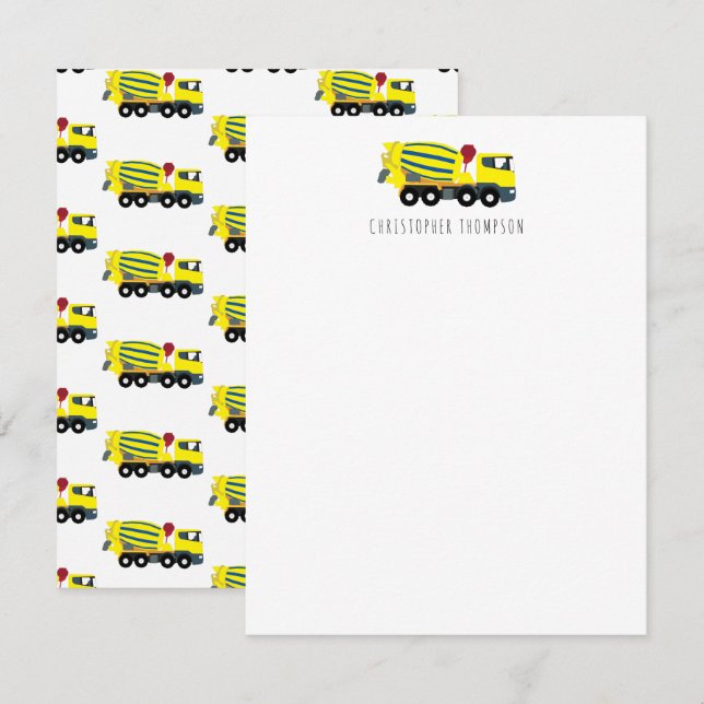 Concrete Cement Truck Construction Kids Children's Note Card (Front/Back)