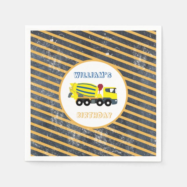Concrete Cement Truck Construction Trucks Birthday Napkins (Front)