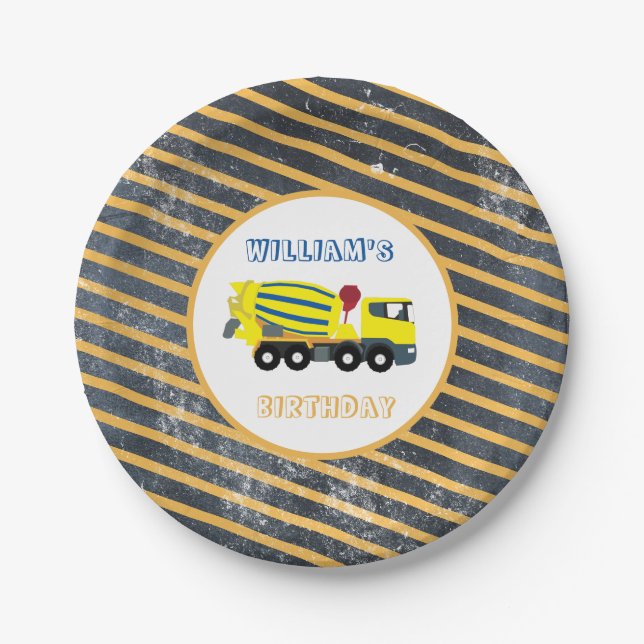 Concrete Cement Truck Construction Trucks Birthday Paper Plates (Front)