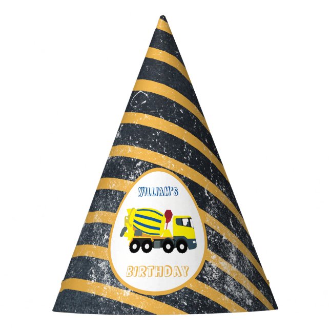 Concrete Cement Truck Construction Trucks Birthday Party Hat (Front)