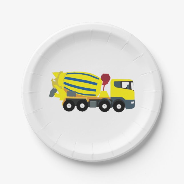 Concrete Cement Truck Construction Trucks Paper Plates (Front)