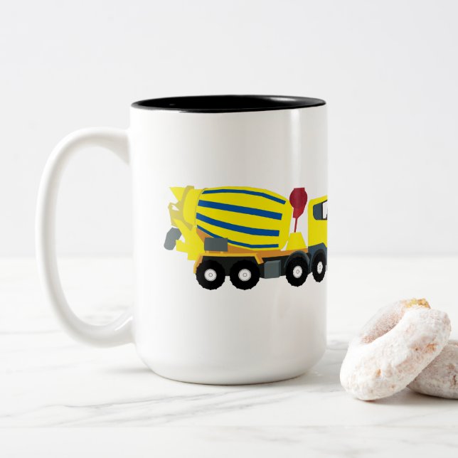 Concrete Cement Truck Construction Trucks Two-Tone Coffee Mug (With Donut)