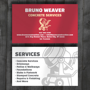 Concrete Construction Services Professional Red Business Card