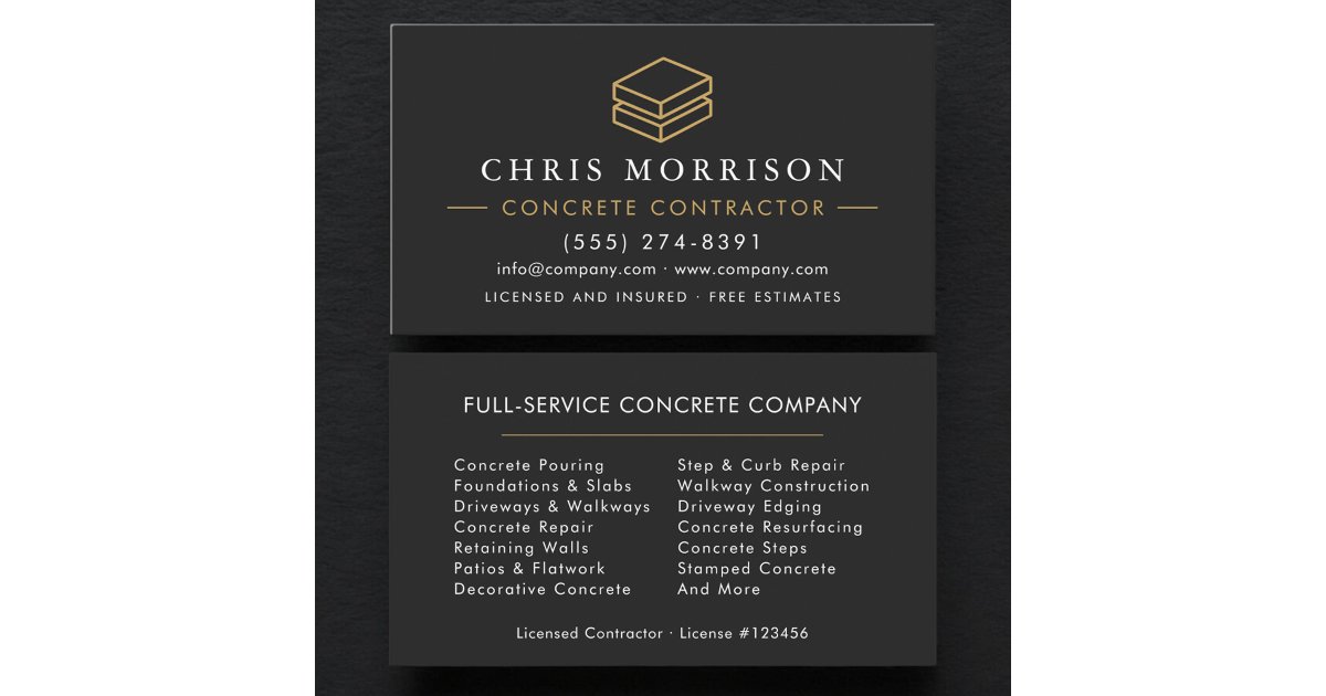 Concrete Contractor Services Business Card | Zazzle
