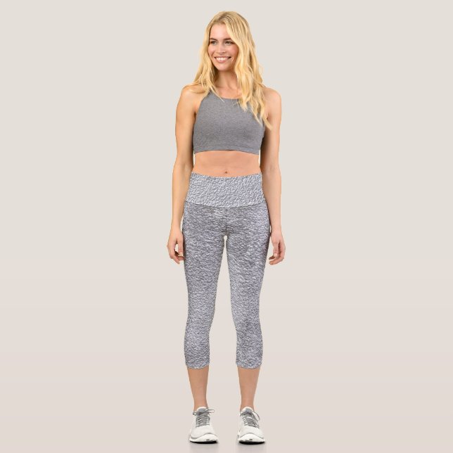 Concrete dark gray Stone Wall Texture Pattern Capri Leggings (Front)