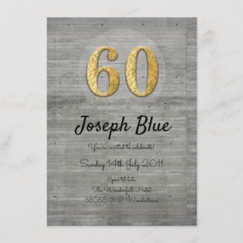 Concrete Grey Gold Glitter 60th Birthday Invitation by johan555 at Zazzle