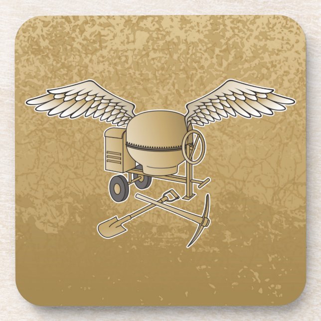 Concrete mixer beige beverage coaster (Front)